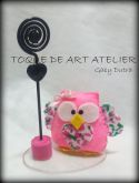 Porta recado corujinha rosa com floral .